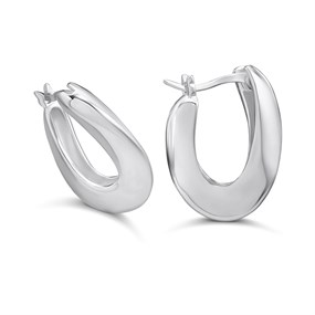 Silver Oval Wave Hoop Earrings - F13176