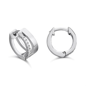 Silver Clear CZ Double Row Huggie Earrings - F13181