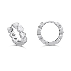 Silver Clear CZ Heart Huggie Earrings - F13182