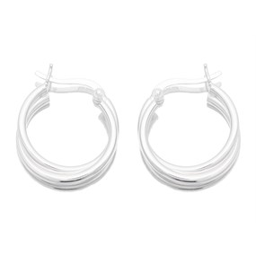 Silver Double Crossover Hoop Earrings - 20mm - F1361