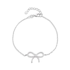 Silver Cubic Zirconia Bow Bracelet - F14150