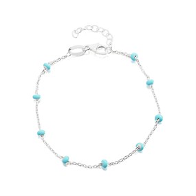 Silver Turquoise Enamel Bead Station Bracelet - 7.75in - F14173
