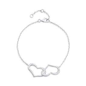Silver CZ Linked Heart Bracelet - F14209
