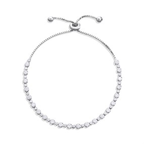 Silver Cubic Zirconia Adjustable Line Bracelet - F14212