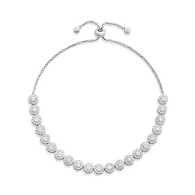 Silver Cubic Zirconia Cluster Adjustable Bracelet - F14215