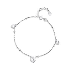 Silver Heart Charm Bracelet - F14216