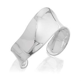 Silver Wide Wave Bangle - F2882