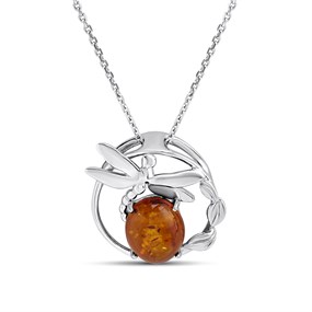 Silver Amber Dragonfly Necklace - F33116