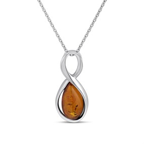 Silver Amber Figure Of Eight Necklace - F33119
