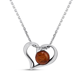 Silver Amber Heart Necklace - F33121