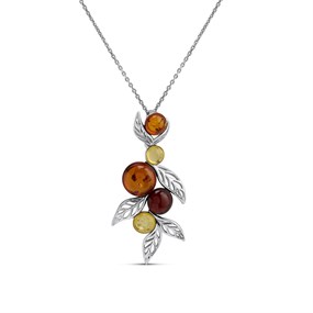 Silver Mixed Amber Leaf Necklace - F33124
