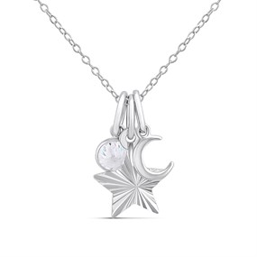 Silver CZ Star Moon Triple Necklace - F34116