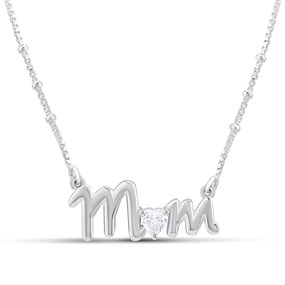 Silver CZ Mum Necklace - F34118