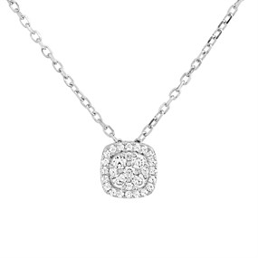 Silver Cubic Zirconia Cushion Cluster Necklace - F35135