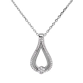Silver Cubic Zirconia Teardrop Cluster Necklace - F35141