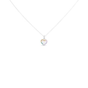 Silver Rainbow Cubic Zirconia Heart Necklace - F35147