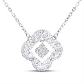 Silver CZ Flower Necklace - F35167