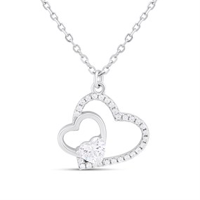 Silver CZ Heart Trio Necklace - F35169