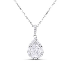 Silver CZ Halo Pear Necklace - F35171