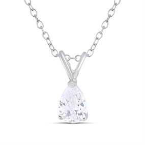 Silver Pear CZ Necklace - F35178