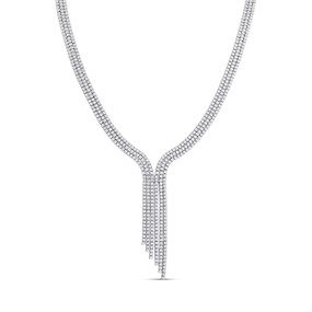 Silver Cubic Zirconia Asymmetric Necklet - F35179