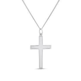 Silver Milgrain Border Chamfered Edge Cross Necklace- 28mm - F3712