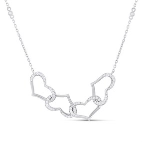 Silver CZ Linked Heart Necklet - F3801