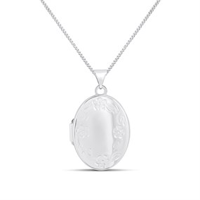 Silver Oval Floral Design Locket - F4329