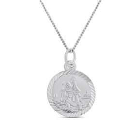 Silver Double Sided Diamond Cut St Christopher Pendant- 16mm - F4703