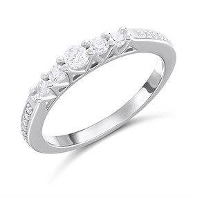 Silver Five Stone CZ Band Ring - F5937