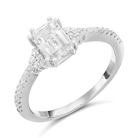 Silver Emerald Cut CZ Ring - F60102