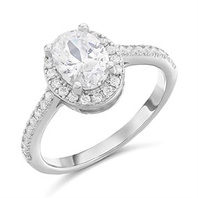 Silver Oval CZ Halo Ring - F60114
