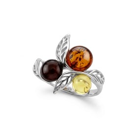 Silver Mixed Amber Leaf Ring - F60118