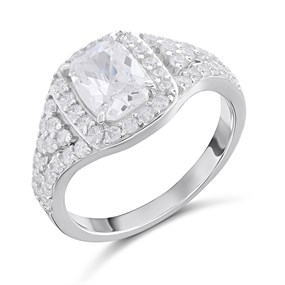 Silver Radiant CZ Halo Ring - F60121