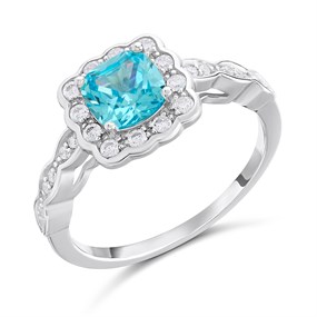 Silver Simulated Aqua CZ Vintage Style Ring - F60127