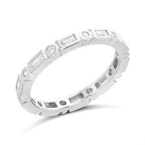 Silver Cubic Zirconia Band Ring - F6049