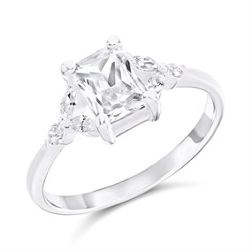 Silver Rectangle And Marquise Cubic Zirconia Ring - F6093