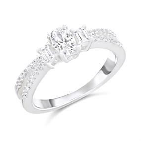 Silver Oval Cubic Zirconia Split Shoulder Ring - F6096