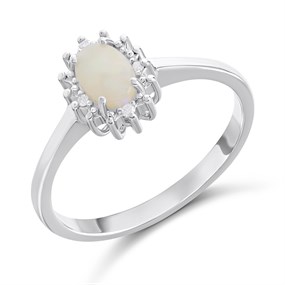 Silver Opal And Diamond Halo Ring - F6118
