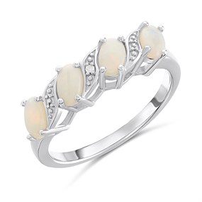 Silver Four Stone Opal And Diamond Ring - F6119