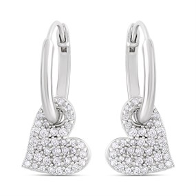 Fiorelli Silver E6233 CZ Pave Heart Hoop Earrings - F66204