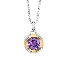Fiorelli P5429M Silver Gold Plated Amethyst Round Necklace - F66235
