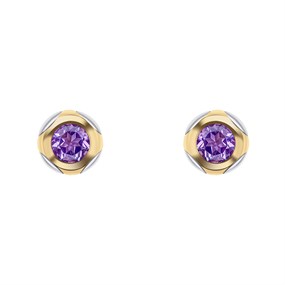 Fiorelli E6449M Silver Gold Plated Amethyst Round Stud Earrings - F66236