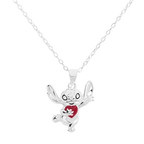 Disney Silver Stitch Enamel Heart Necklace - F67169
