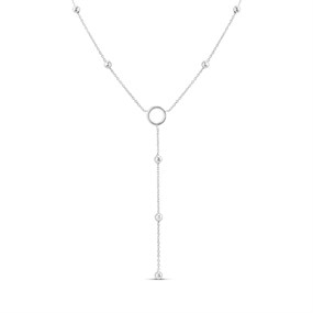 Silver Ball Station Lariat Necklace - F9519