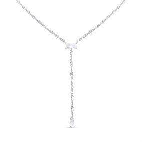 Silver Twist Y Drop Necklace - F9612