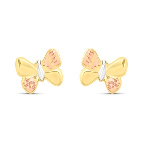 9ct Gold Three Colour Butterfly Stud Earrings - G01114