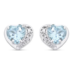 9ct White Gold Blue Topaz And Diamond Heart Stud Earrings - 7mm - G0320