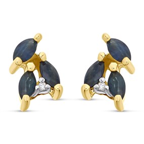 9ct Gold Sapphire And Diamond Stud Earrings - 9mm - G0322