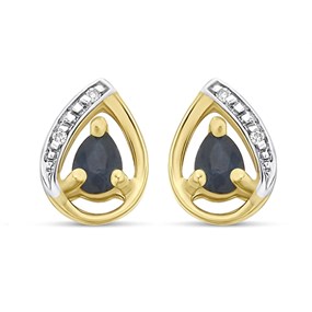 9ct Gold Pear Sapphire And Diamond Stud Earrings - 8mm - G0324